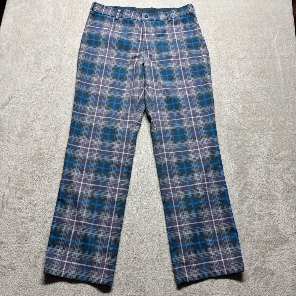 Nike Pants Mens 34x32 Tour Performance Dri-FIT Blue Purple Gray Plaid Golf EUC